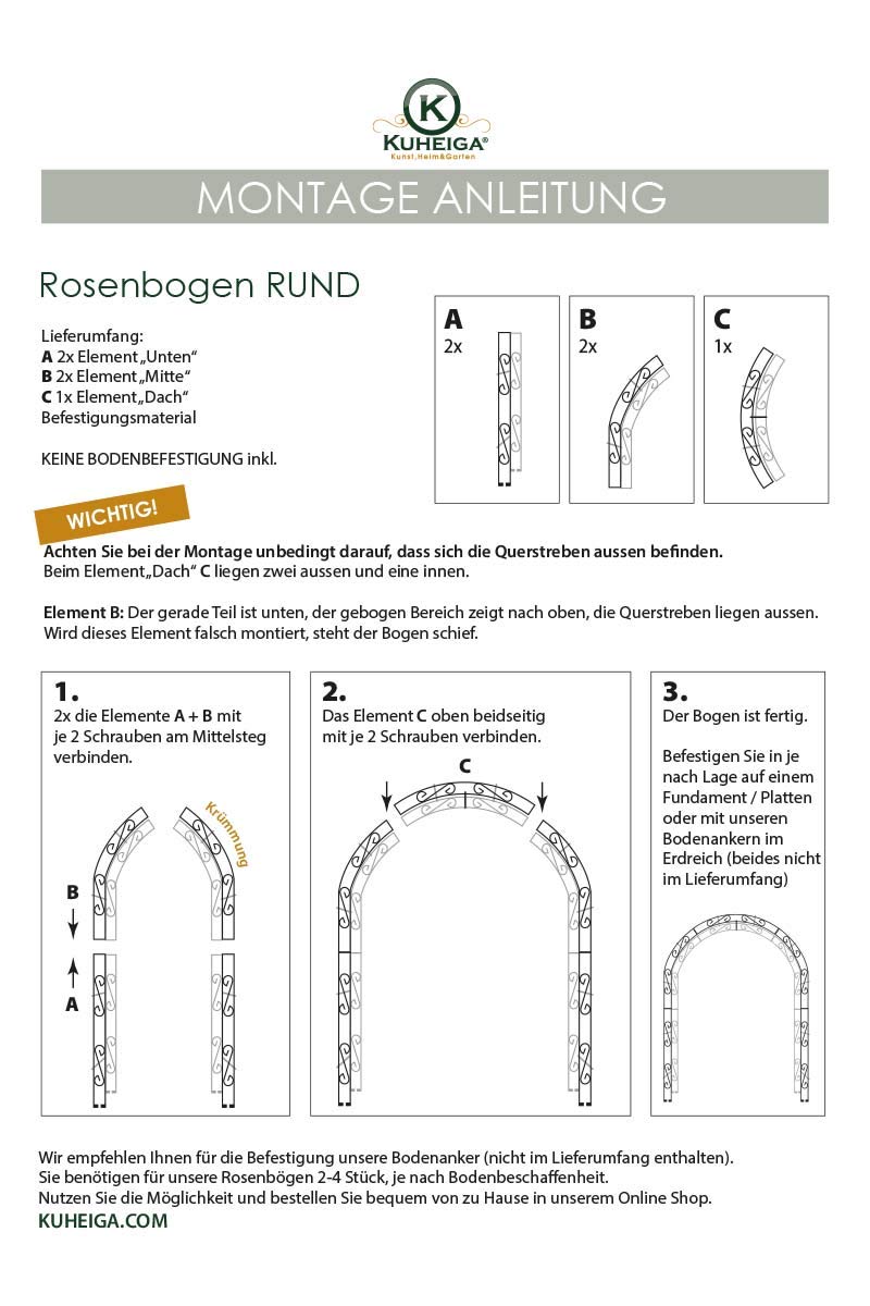 KUHEIGA Breiter Rosenbogen aus12mm Massiveisen! Breite: 200cm Roheisen/Rost