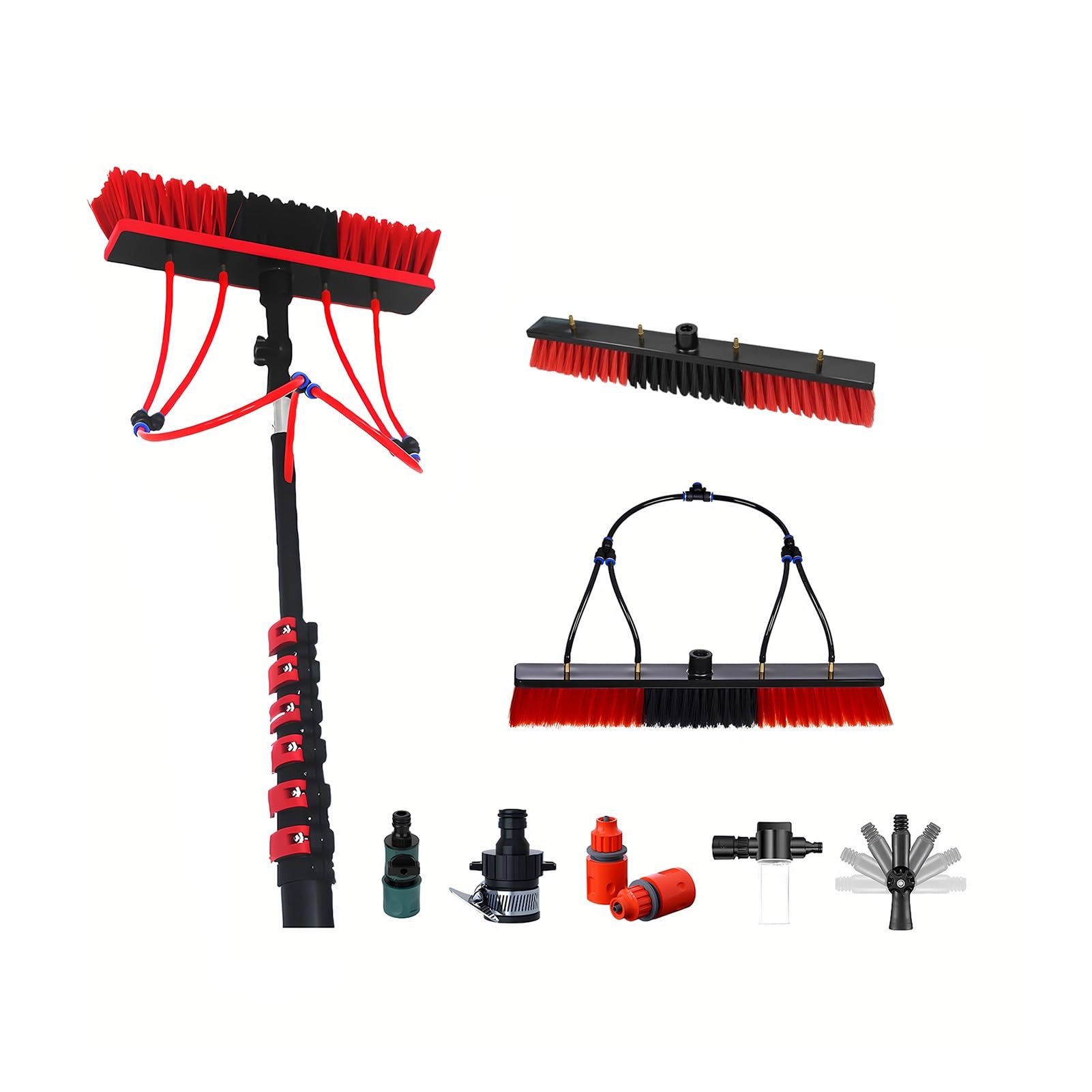 Window Cleaning Kit with Carbon Fiber Water Fed Pole,Solar Panel Cleaning Brush,Telescopic Extension Pole for Exterior Windows,Glass Walls,Skylights,Roofs and Solar Panels(7.3m)