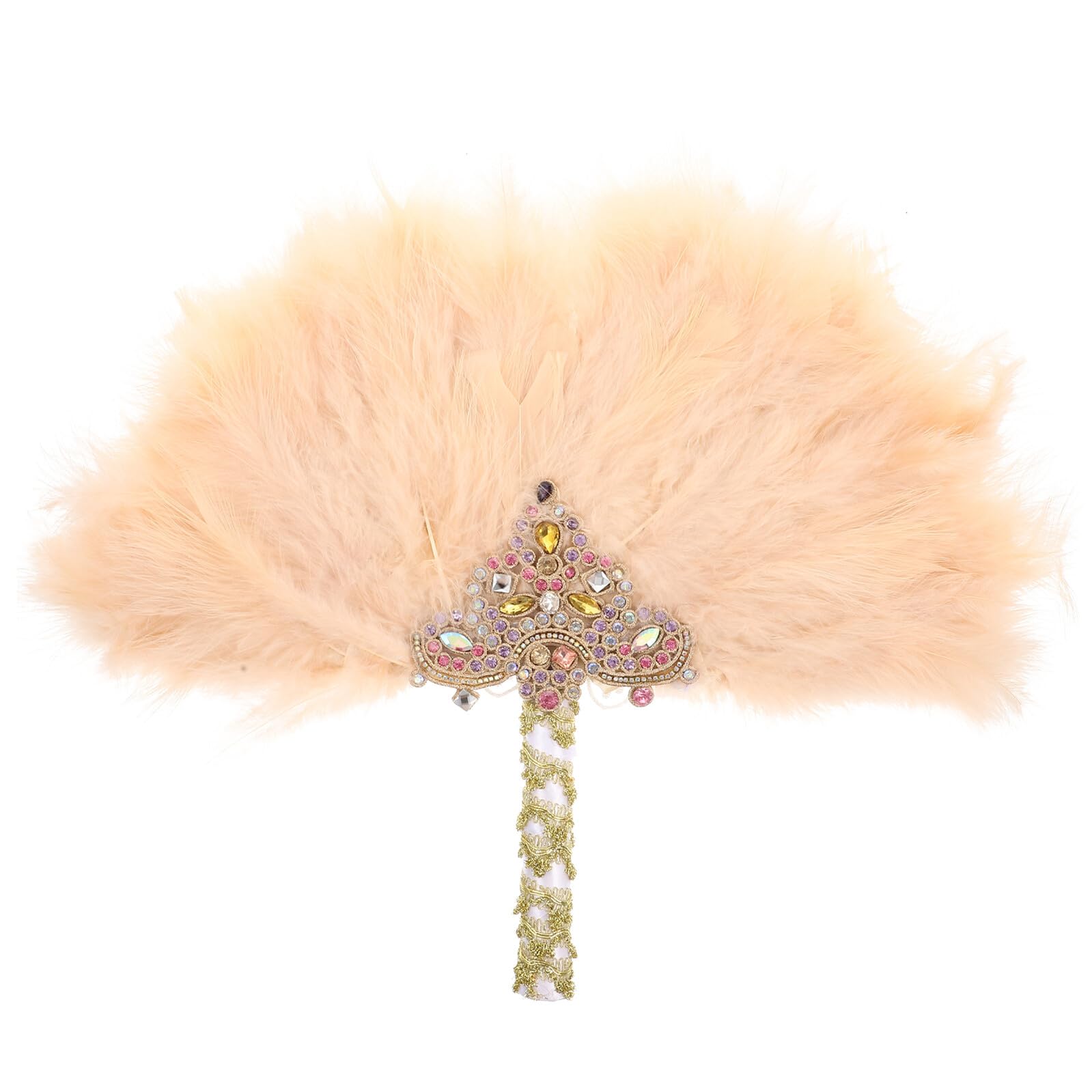 Yardwe Ventaglio Rotondo Decorativo Strass Beige a Ventaglio per Sposa e Damigelle, Accessorio Fotografico Elegante per Matrimoni e Feste, Regalo Originale per Invitati e Famiglia