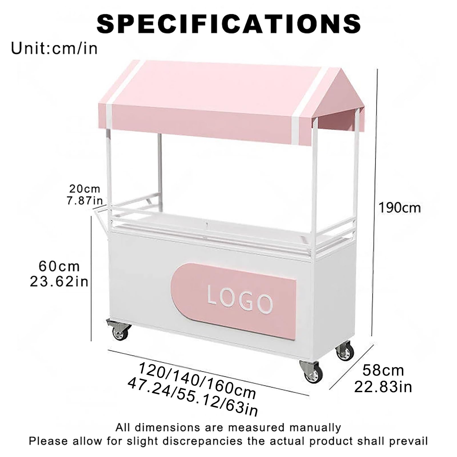 Quiosco de Comida Concesionaria Móvil de Venta Ambulante de Comida con Ruedas Freno para Eventos Fiestas y Puestos de Mercado.(Giallo,120x58x190cm)