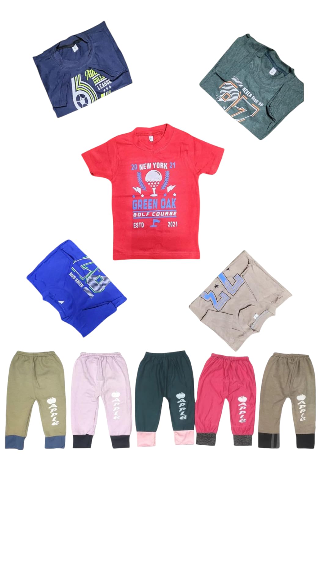 Unisex Kids Shirt and Pant Set | Cotton Printed T-Shirt & Pant Combo | Soft & Comfortable Outfit for Boys & Girls (Set Of 5)-image-10