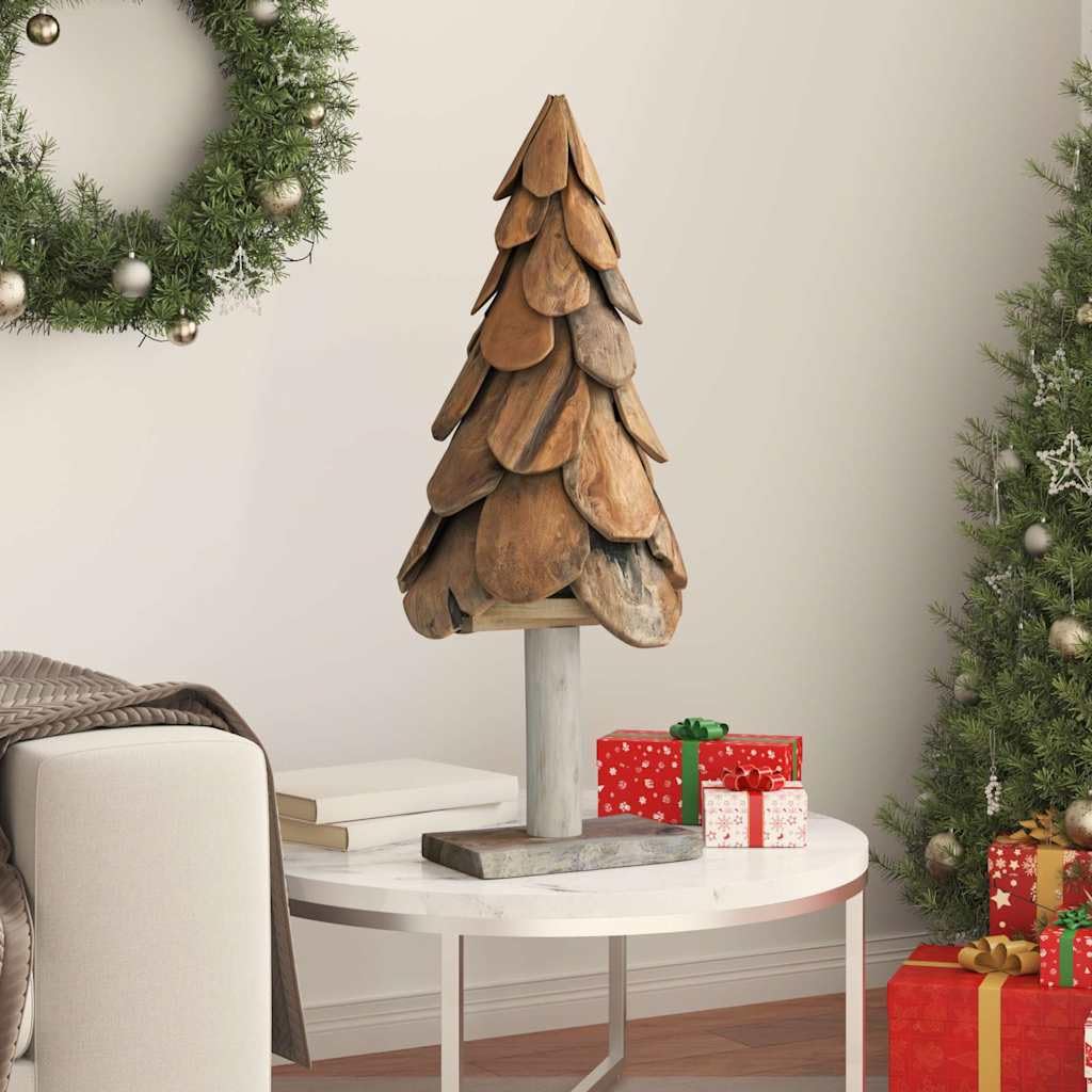 Árbol de Navidad de madera de teca, 91 cm, color marrón con soporte