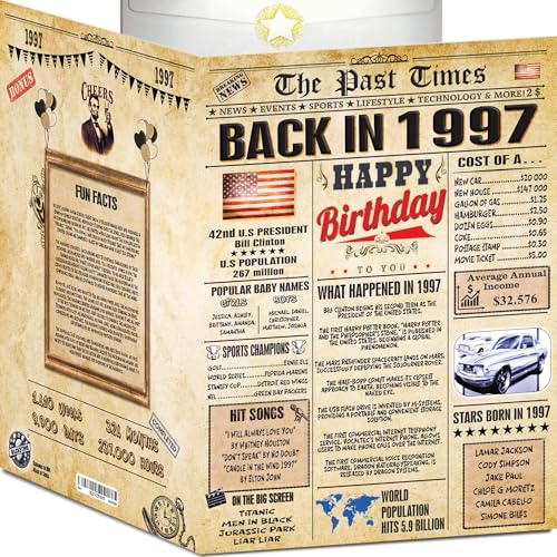 29th Birthday Card for Women Men - Back In 1997 Newspaper - 29 th Happy BIRTHDAY card - 29 birthday gift for Her Him - JUMBO size - 29th birthday decorations Dad Mom - Best gifts for 29 year old