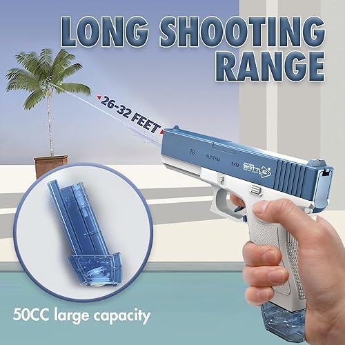 Miniatura 4 de Pistolas de agua eléctricas, pistolas automáticas para niños y adultos, potente pistola de agua de hasta 32 pies, pistola de agua de gran capacidad,