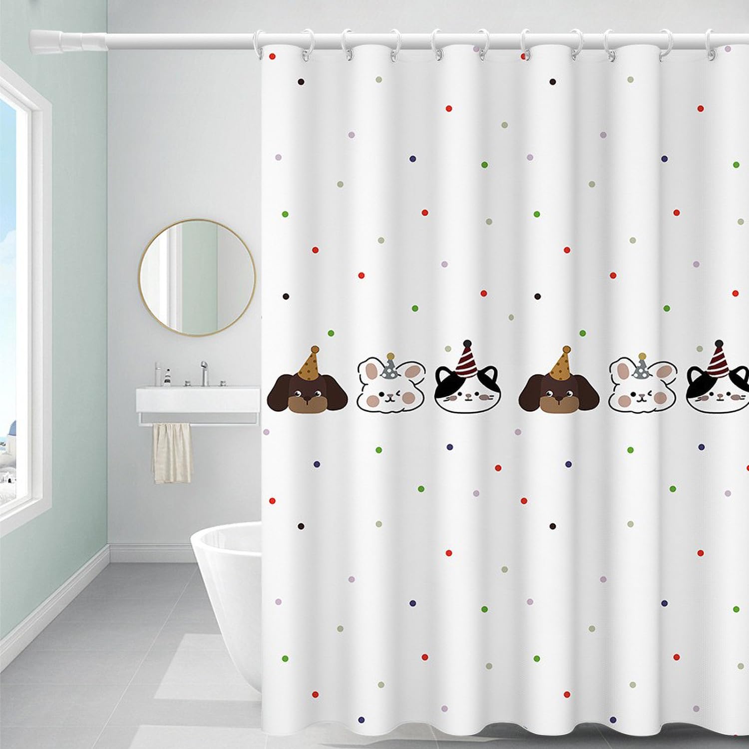 FSZhenZuan Shower Curtain 150x200cm Drop Water Repellent Shower Curtain with Hooks Washable Polyester Fabric Cartoon Decorative Bathroom Curtains, Weighted Hem — image 1