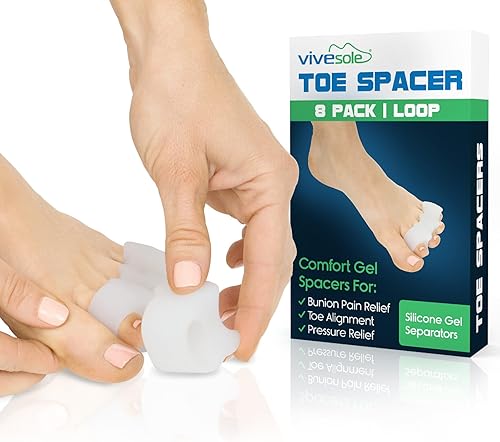 Miniatura 1 de VIVEsole Separadores de dedos de juanete (paquete de 8) separadores de dedos de gel para hombres y mujeres, cojines separadores de dedos grandes