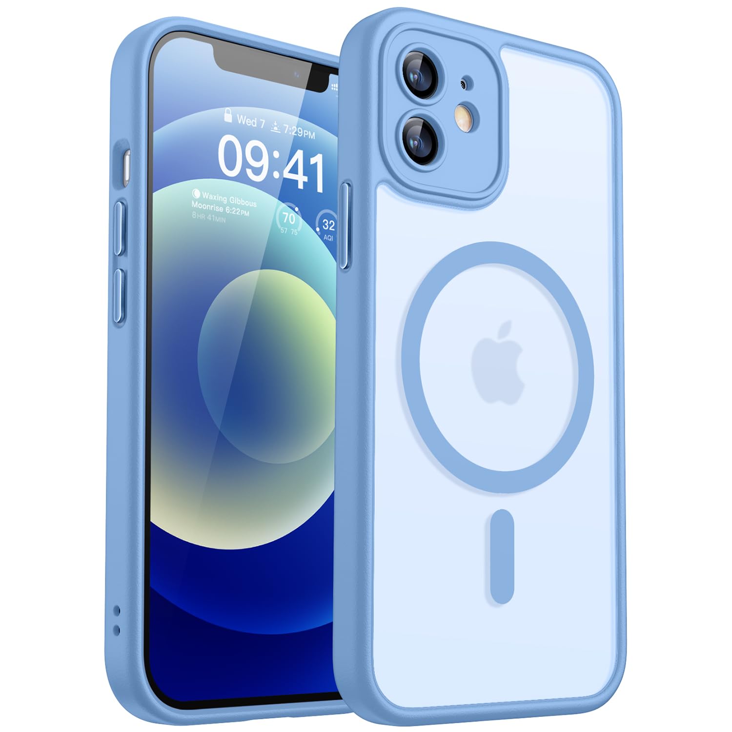 CANSHN Magnetica Cover per iPhone 12(6.1 Pollici), [Protezione Completa Della Fotocamera] Custodia Traslucida Opaca Protettiva Sottile Antiurto,Azzurro