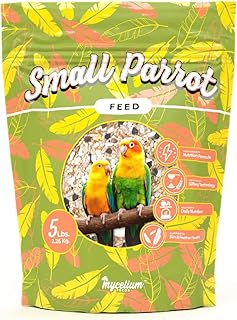 Mycelium Organic Small Parrot Bird Seed (5 LB Bag) | High-Energy Bird Food w/Premium Seeds & Grains for Skin & Feather Health | Daily Nutrition for Parrotlets, Conures & Cockatiel | Non-GMO, USA Made