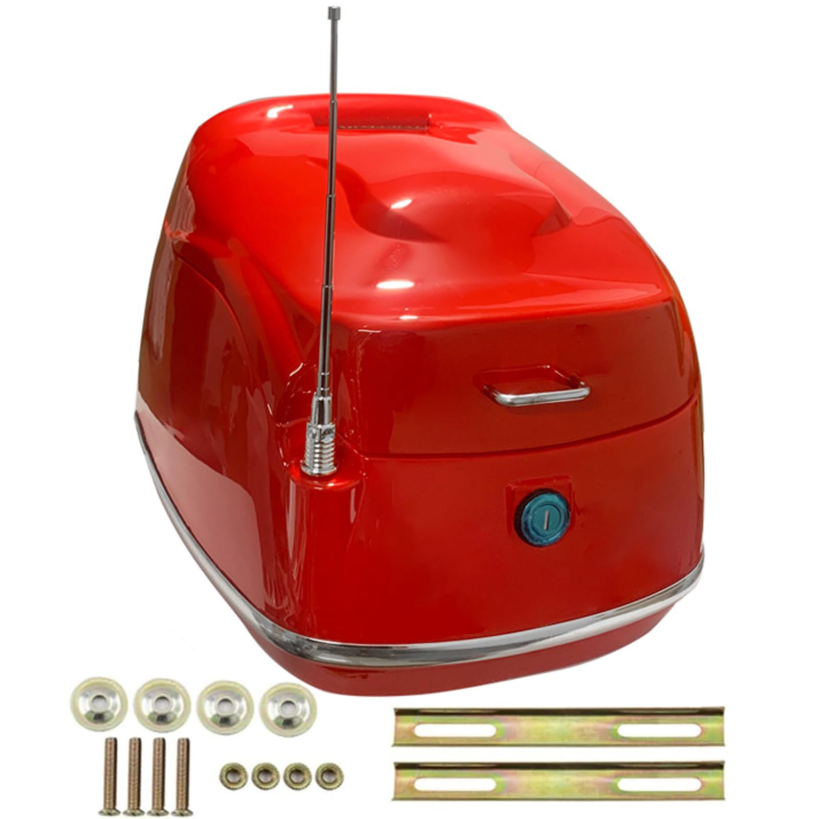 KFGISD, 35L Motorcycle Tail Box Trunk Luggage Lockable Storage Case with Backrest, Waterproof Scooter Plastic Tail Box ,Motorcycle Top Box(Red)