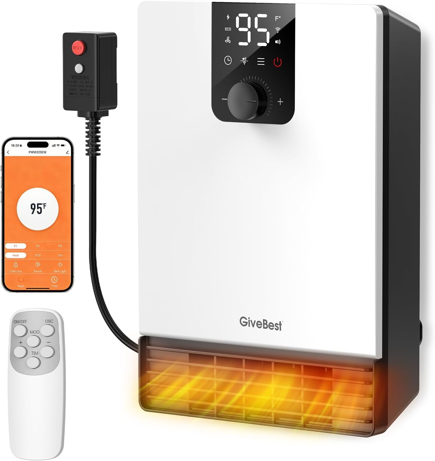 GiveBest Smart Wall Heater, 1500W Electric Space Heater for Indoor Use