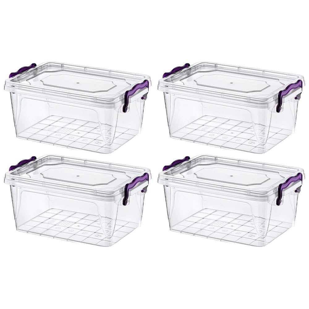 4 Pcs x 2 Liter Plastic Storage Box with Lid Clip Multipurpose Clear Rectangle Container Transparent Heavy Duty Stackable Box Ideal for Home, Office, Kitchen, Food, Toys, Closet, Animal Feed