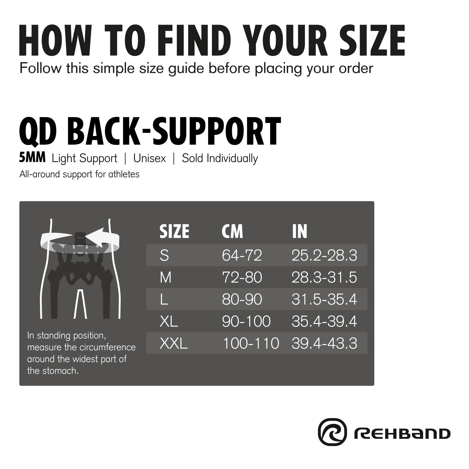 Rehband Ceinture de Soutien Lombaire SBR Néoprène 5mm Stabilisation Dos Noir XXL