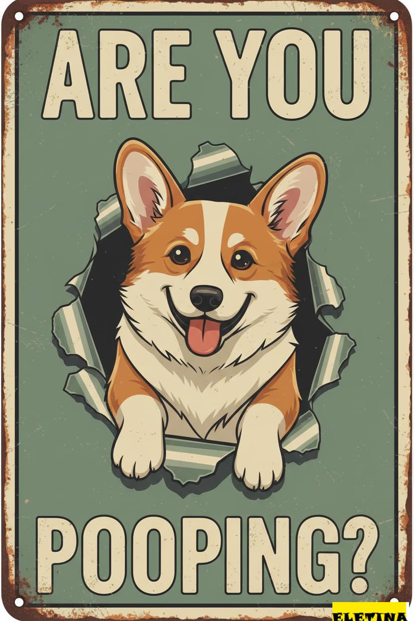 Vintage Metal Tin Sign for S Are You Pooping Corgi Wall Decor Home Living Room Bathroom Toilet 12x8 Inch Private Property Decorative