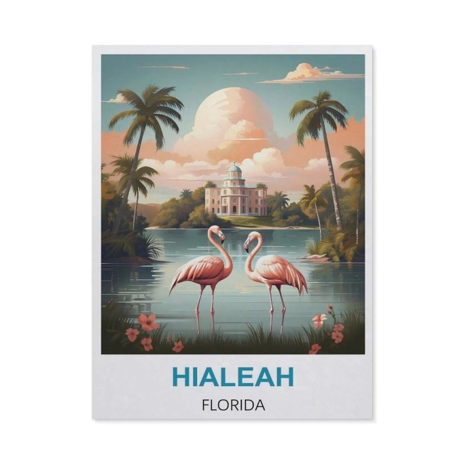 BEAYODKP Hialeah Florida Vintage Travel Posters，5D DIY Diamond Painting Full Round Drill Diamond Embroidery Cross Stitch Rhinestone Mosaic Paintings Art（40 x 50 cm/15.74 x 19.68 inches）-BW42