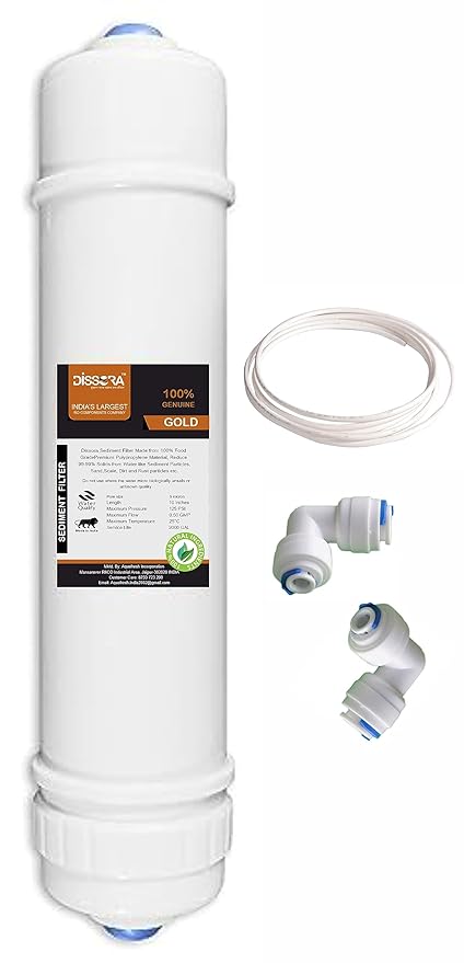 Dissora Gold 10 Inch Inline Sediment Filter Cartridge, Compatible with All Brands RO UV UF Water Purifier