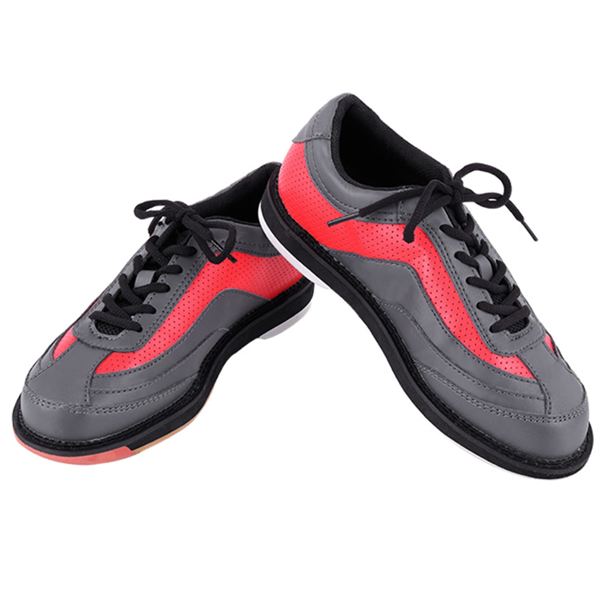 VEACAM Bowl Shoes for Women, Lightweight Bowling Trainers Fashion Lace-Up Leather Bowl Sneakers,Grey,5.5