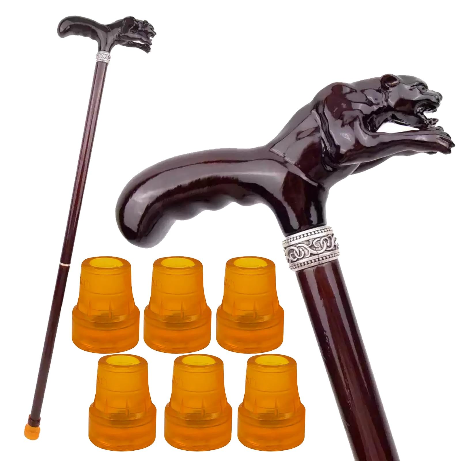 Bastón de Madera Maciza Cheetah de 93cm, Bastón Artesanal de Madera Dura para Hombre y Mujer, Bastón Vintage Resistente para Uso Diario