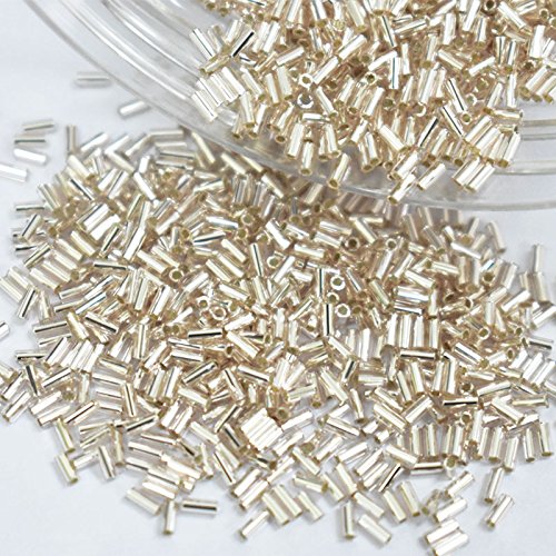 Embroiderymaterial M.G.B Japanese Glass Bugle Seed Tube Spacer Loose Beads for Jewelry Making and Beading, Pale Gold Color, 3MM, 1440 Pieces