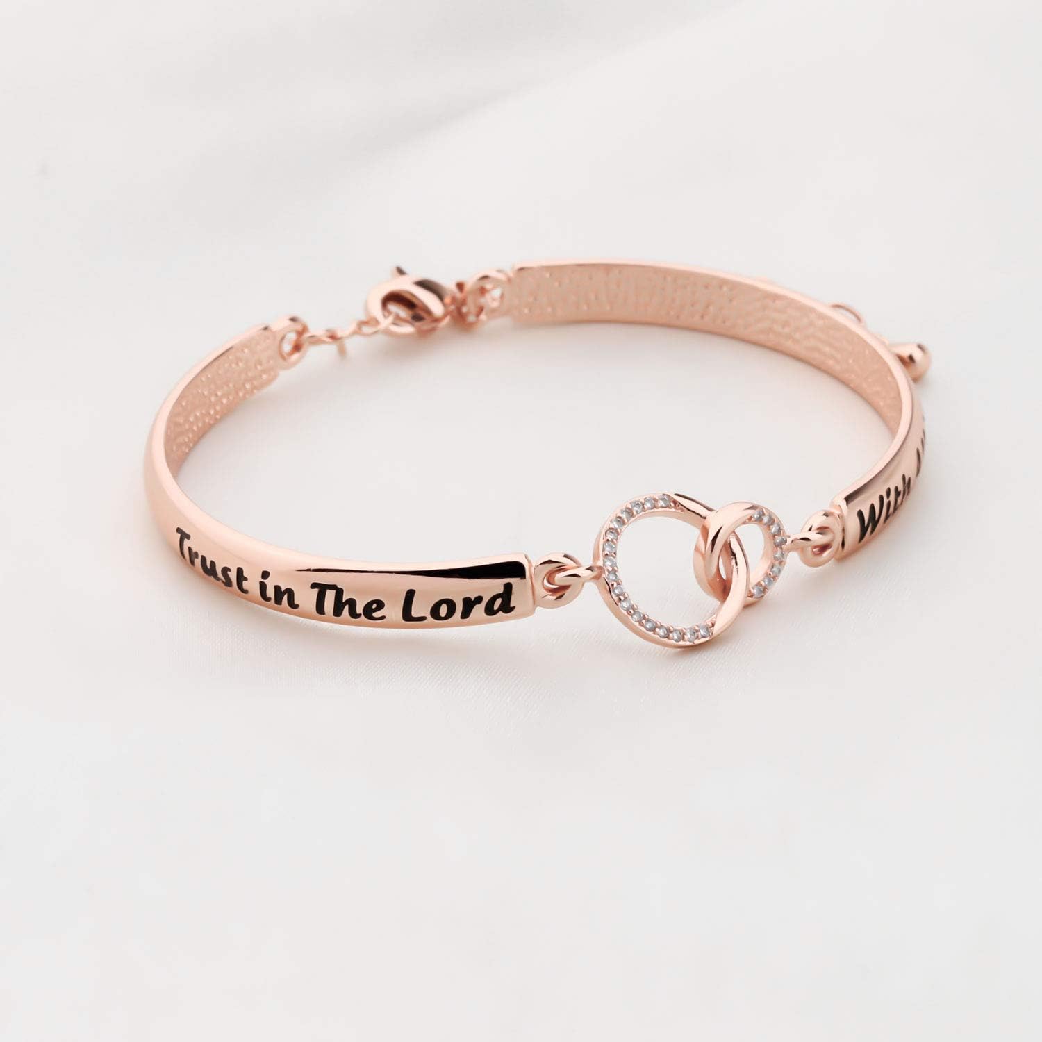 BEKECH Christian Bracelet Gifts for Women Trust in The Lord Proverbs 3:5-6 Bible Verse Bracelet Religious Jewelry (rose gold 02) - Image 4
