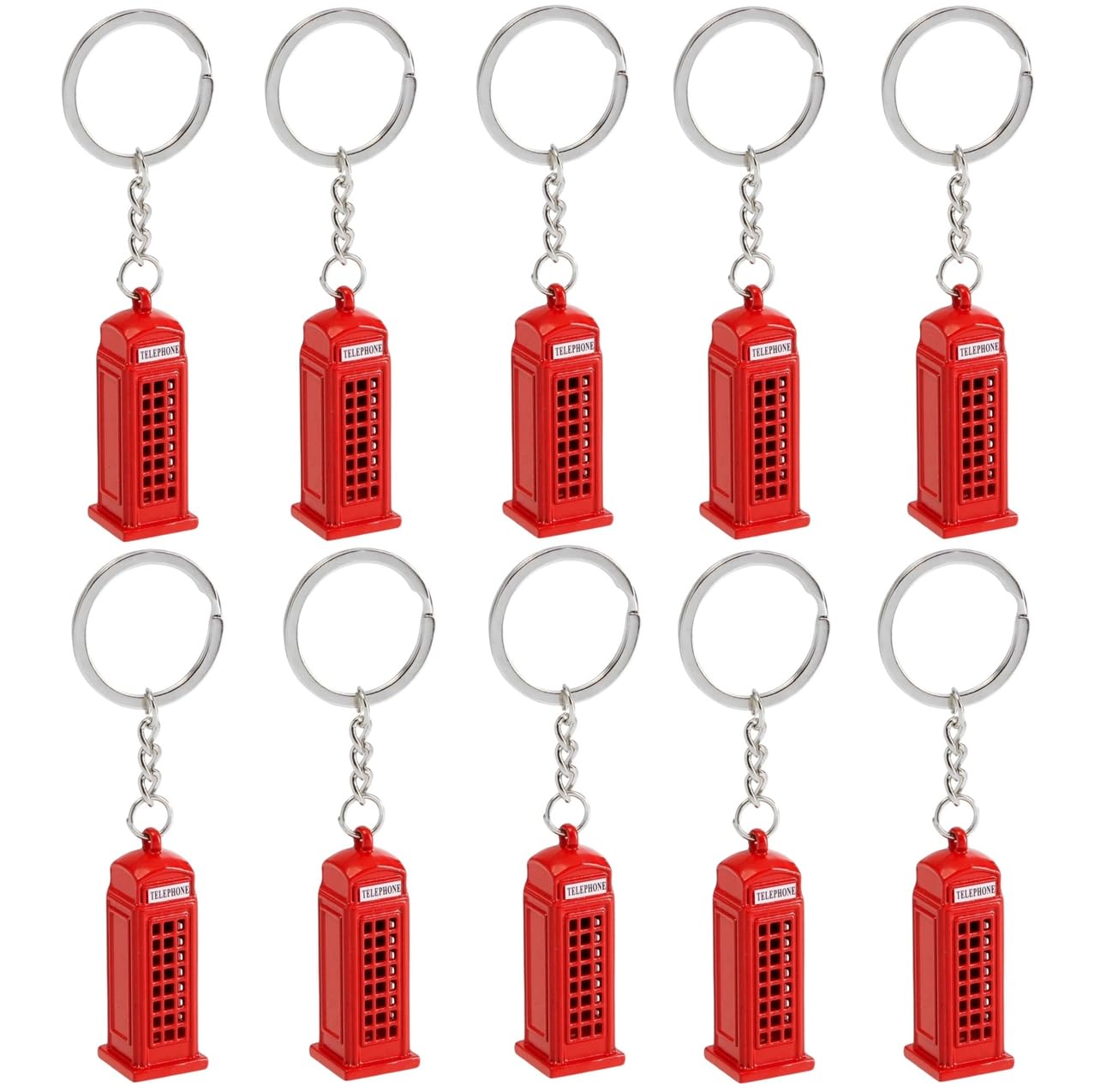 10 London Telephone Box Metal Key Ring - British Souvenir Red Phone Booth Keyring - UK Collectable Gift