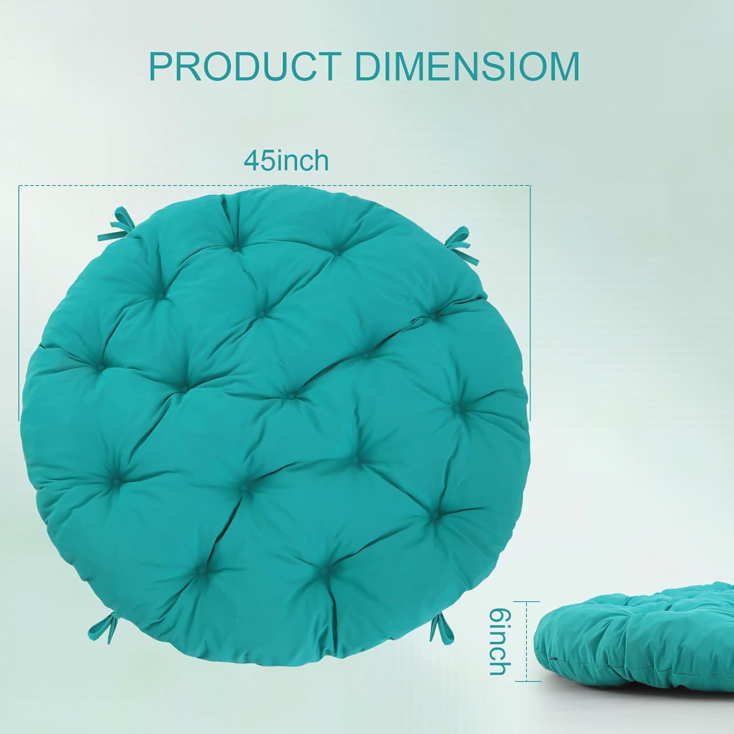 Papasan Chair Cushion Outdoor, Round Papasan Cushion Indoor with Ties, Waterproof Circle Seat Pad for Porch Patio Garden, 45 in Blue, Cushion Only