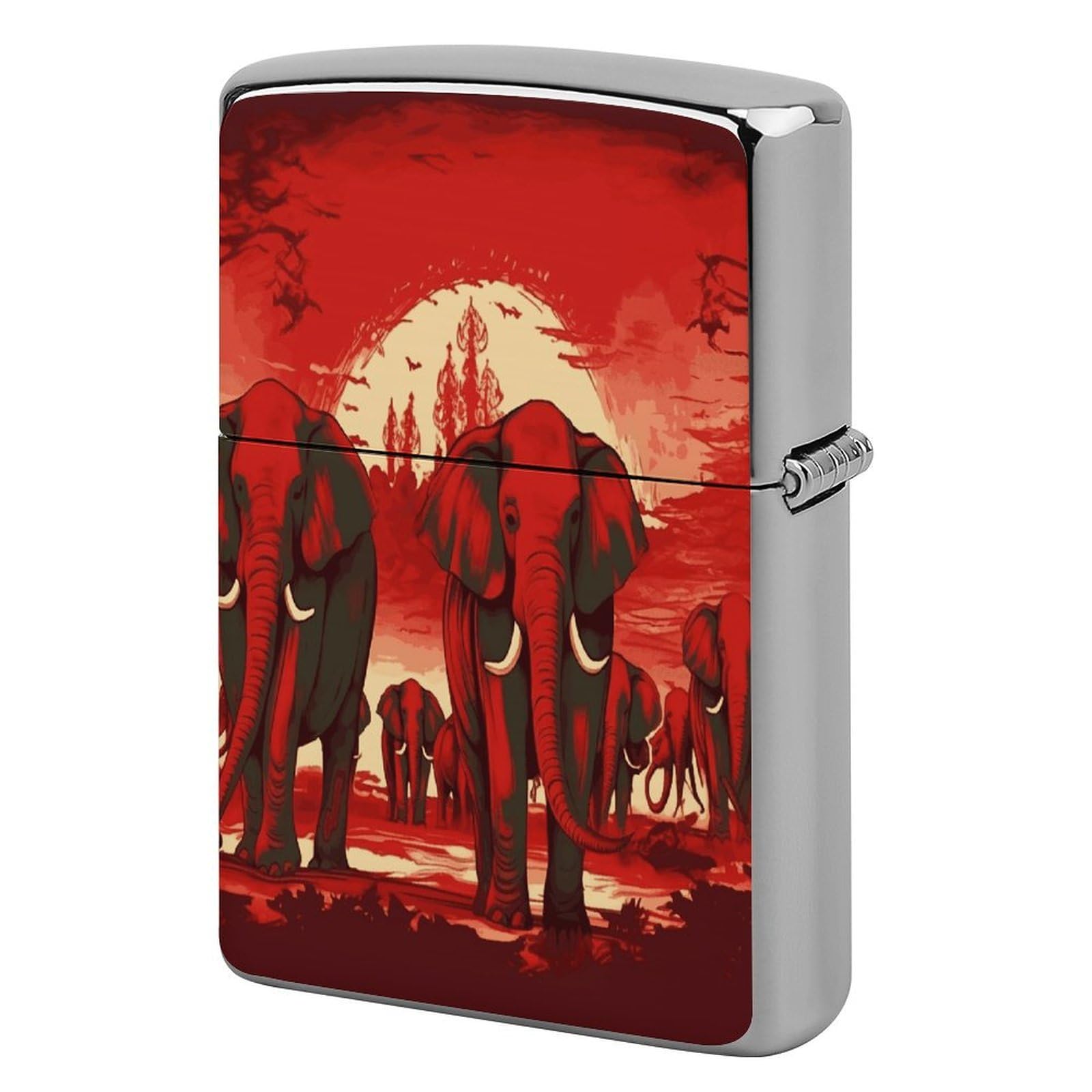 Fodpand Style Elephants Red Metal Lighter Case Cover Lighter Sleeve