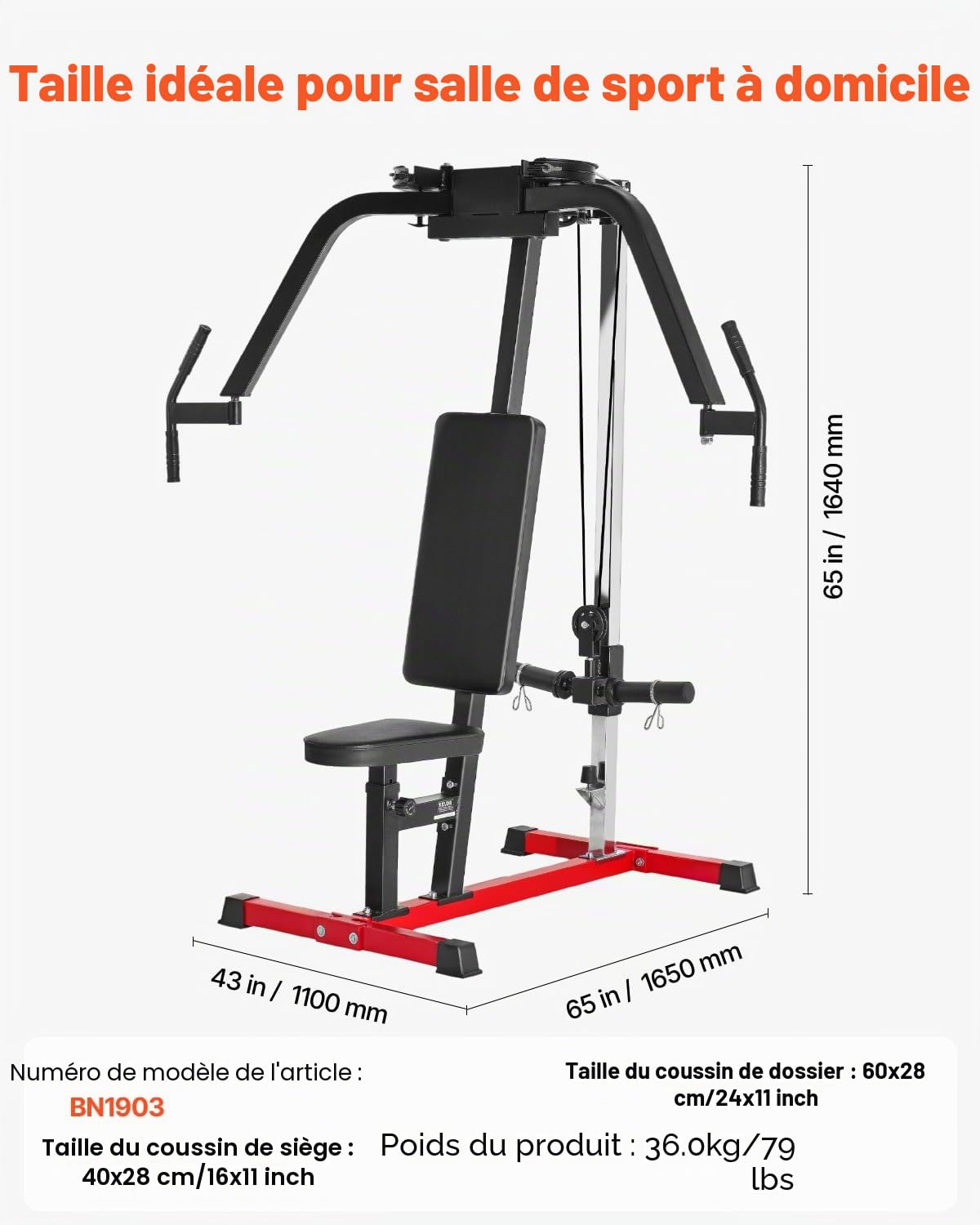 VEVOR Appareil de Musculation Écarté Incliné et Écarté Inversé, Presse Pectoral Réglable, Capacité de 204 kg, Équipement d’Entraînement pour Poitrine, Dos, Deltoïde Arrière et Épaules, Gym Domicile