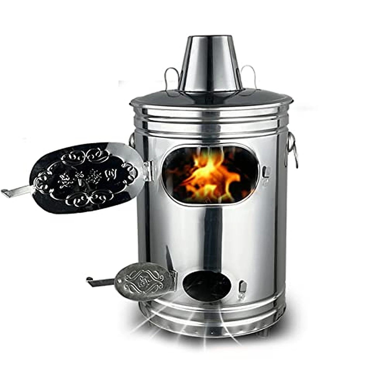 Stainless Steel Burn Barrel Incinerator Cage with Chimney, Thickened Garden Fire Burner for Paper, Leaf, and Yard Waste, Backyard Bonfire Trash Can with Fire Hook