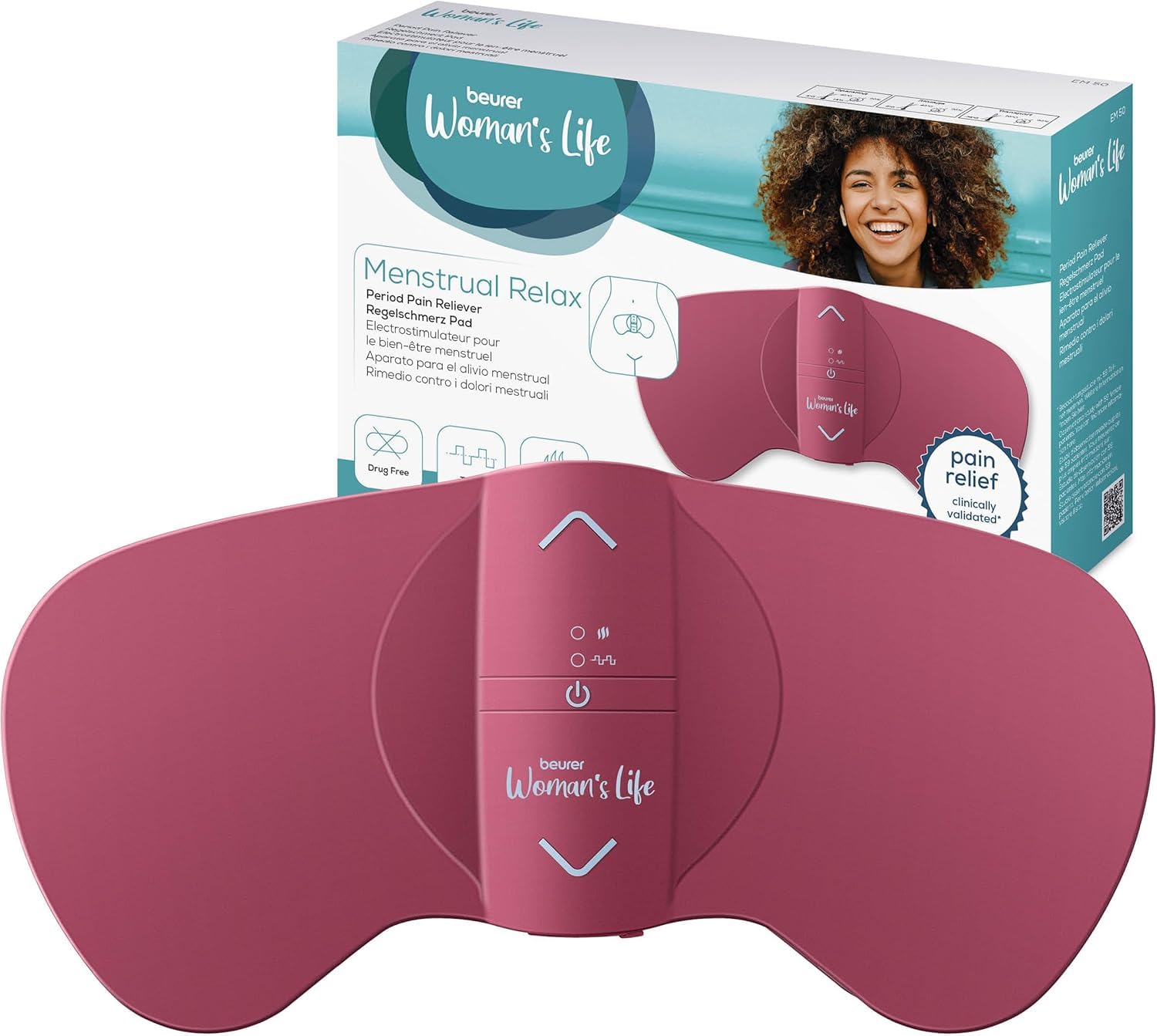 EM50 Menstrual Relax | TENS & Heat for Natural Menstrual Pain Relief | Suitable for Endometriosis | 15 Intensity Levels | Rechargeable Battery | Wear Under Clothes | Medical Device