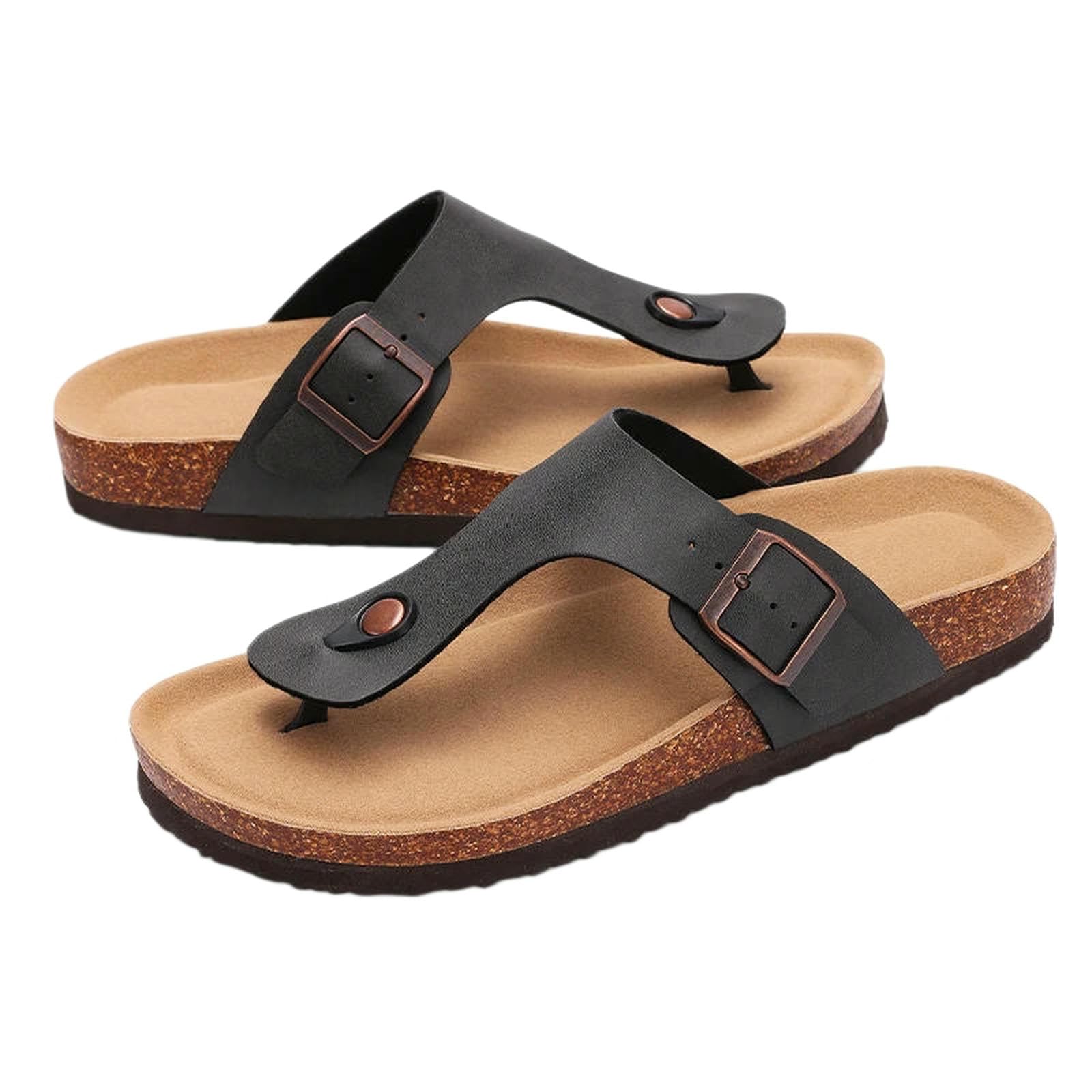 Ciabatte Uomo Pantofole Estive da in Sughero, Supporto per Arco, Suola Morbida, Infradito Casual Camera Letto-nero-43