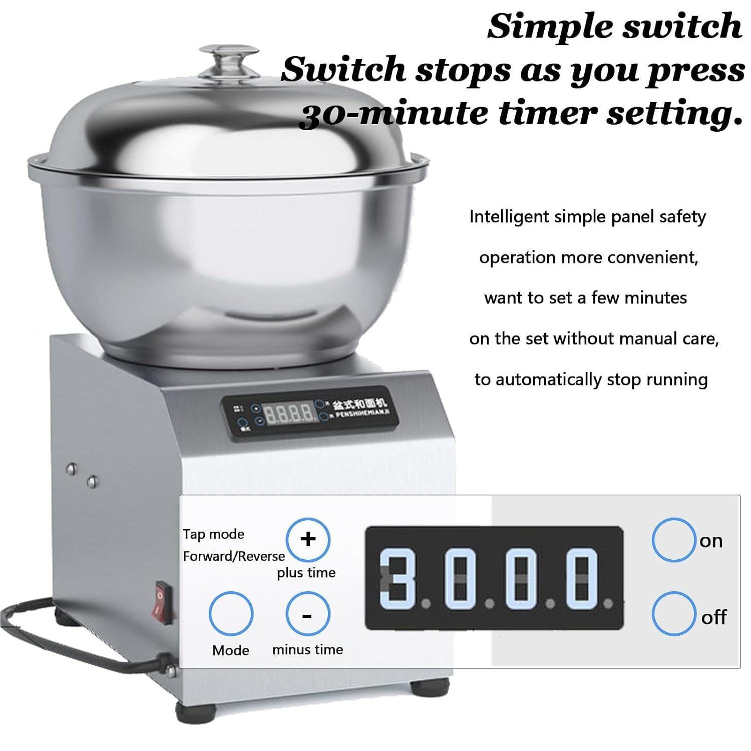 TYH Amasadora Espiral Eléctrica De 2200 W Y 1400 RPM, con Tazón De Acero Inoxidable De Calidad Comercial De 8 Kg, Doble Rotación, Pantalla Led Y Temporizador para La Elaboración De Pizzas Y Pan