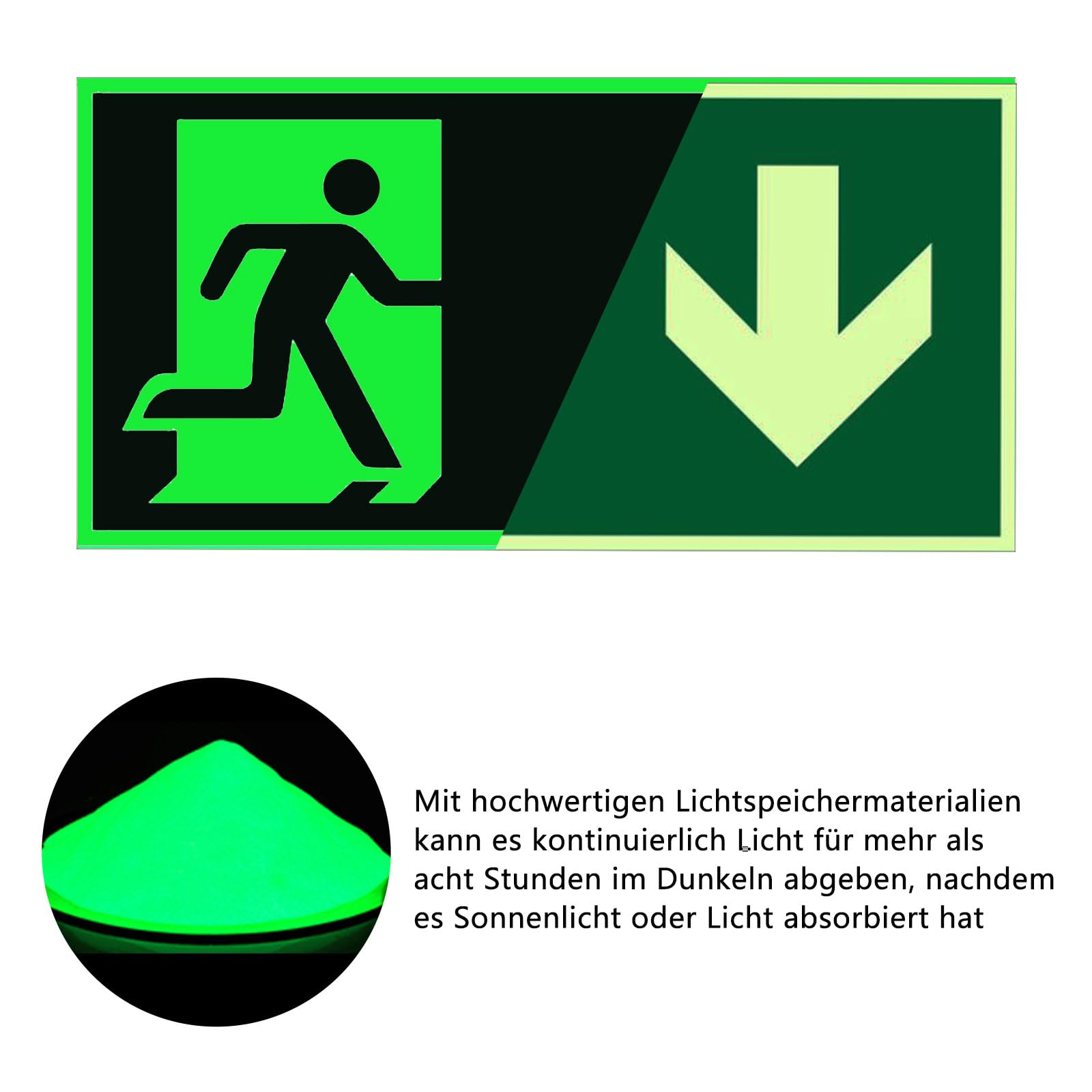HAPPOW Notausgangsschild Nachleuchtend – 300x150 Mm, Selbstklebend, Vinyl-Folie, Für Fluchtwege & Korridore