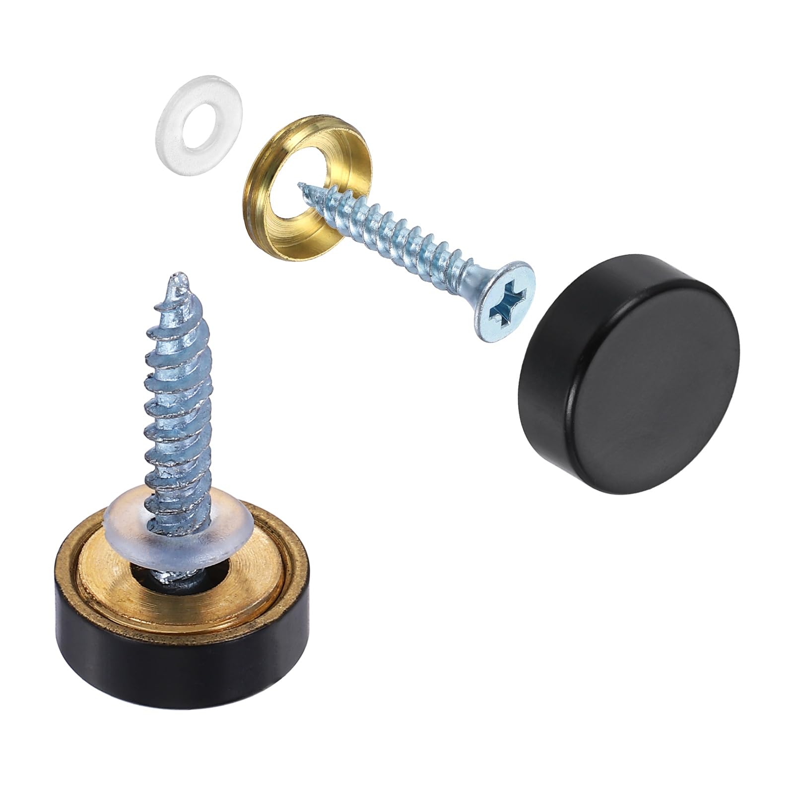 sourcing map 6Pcs Screw Covers Caps, Brass Flat Mirror Screws Decorative Caps Cover Nail Fasteners for Sign Advertising Hardware Construction, 14mm Diameter, Black