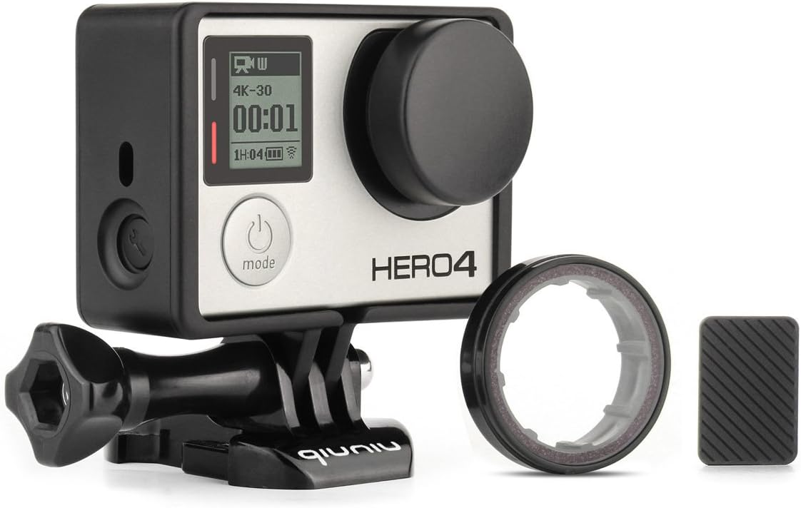 Frame Mount Housing Case for GoPro Hero 4 3 3+ Action Camera - Frame Housing Case with Basic Buckle, Long Thumb Bolt Screw, UV Protective Lens, Lens Cap, and Side Door Cover - Black