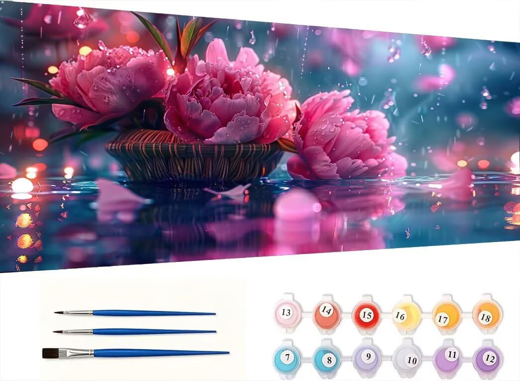 Malowanie według liczb dla dorosłych, różowe kwiaty, 90 x 120 cm 6JGWX-102