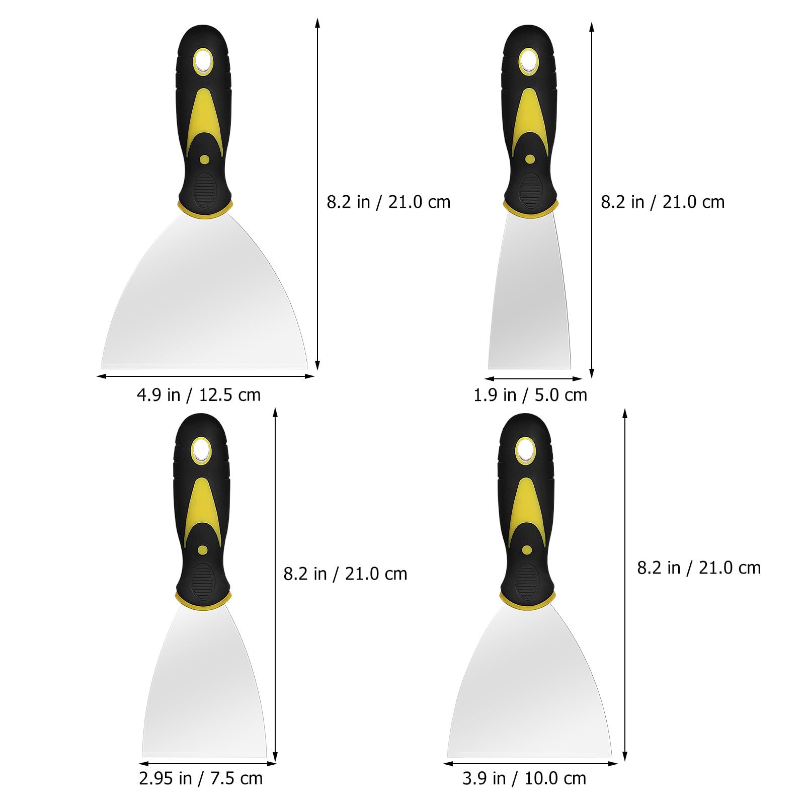 Set di Spatole in Acciaio Inox Argento, 8 Pezzi per Raschiatura | Impugnatura con Foro per Appenderle, Lama Flessibile, per Superfici Lisce su Carta da Parati e Pareti