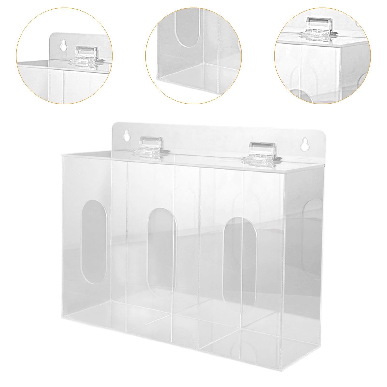 Generic Acrylic Disposable Glove Dispenser Box Organizer Dispenser Wall Mount or Tabletop Transparent for Gloves, 3 Grids