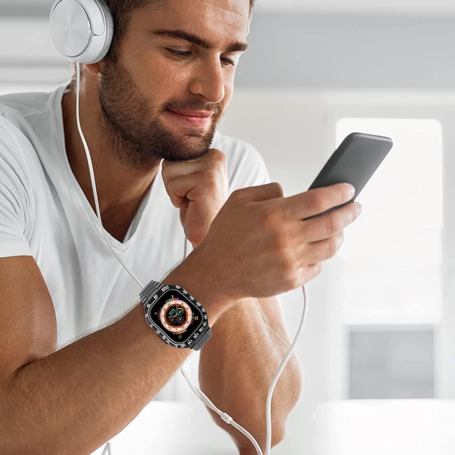 EPANO Cinturino per orologio in acciaio inossidabile 316L, per Apple Watch Ultra 49 mm, lunetta in acciaio da uomo, cassa paraurti integrata, accessori per orologi da polso, per iWatch serie 8/7, con