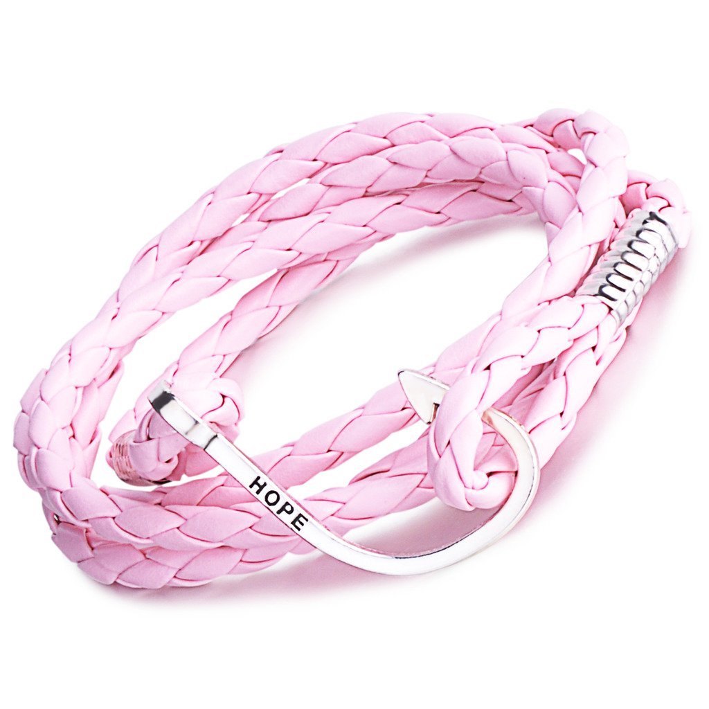 Unendlich UInfinite U Punk "Hope" Fish Hook Womens Mens Wrap Bracelet Braided Leather Alloy 4-5 Strands Bracelet Charm Wristband Bangle, Pink
