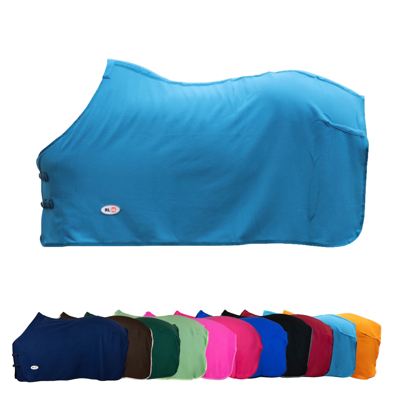 RL24 - Abschwitzdecke Basicline – Pferdedecke mit Schweifkordel, Widerristpolster & Metallverschluss – atmungsaktive Fleecedecke – Pferde Zubehör – Transportdecke in Petrol – 95cm