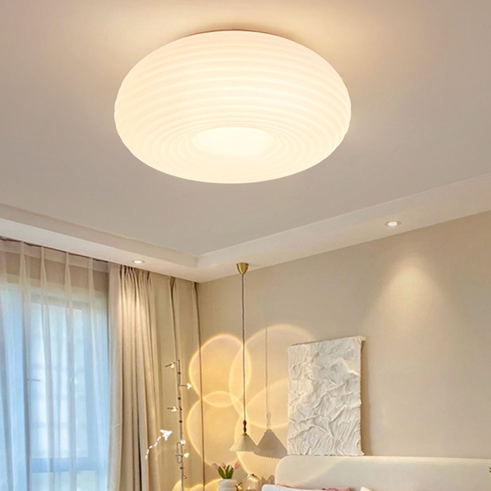 Topiky Sufitowa LED do Montażu Podtynkowego, 12-calowa Okrągła Oprawa Sufitowa o Mocy 24 W, Nowoczesna z regulacją 3000–5000 K z Gwintowanym Kremowo-białym Abażurem, Zapewniająca ochronę Oczu (35cm)