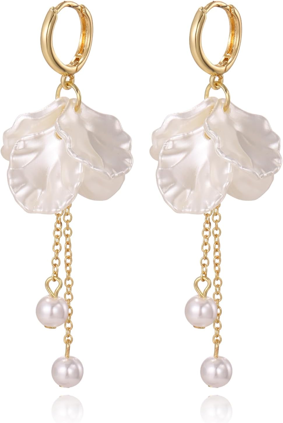 Seashell Pearl Earrings for Women, 14K Gold PlateD Drop Dangle Lightweight Earrings Trendy, Dainty Jewelry Gifts