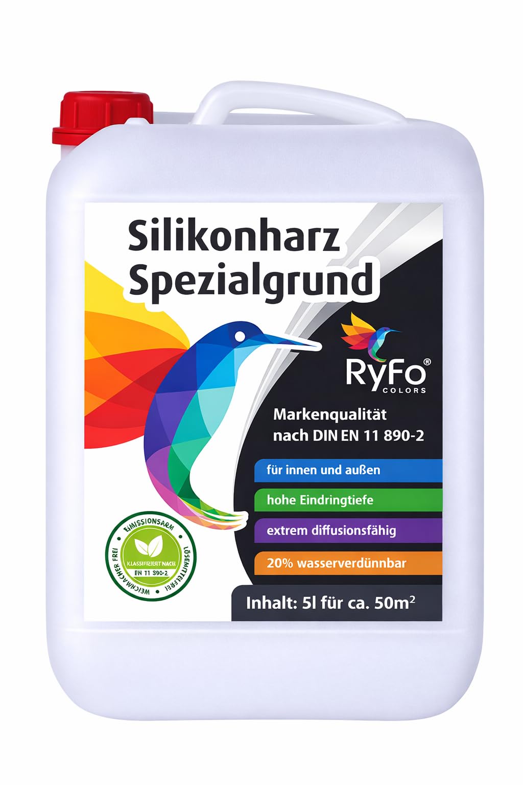 RyFo Colors Silikonharz Spezialgrund 5L – Silikonharz Grundierung & Tiefengrund für Fassaden und Putz, hohe Eindringtiefe, diffusionsfähig, für innen und außen