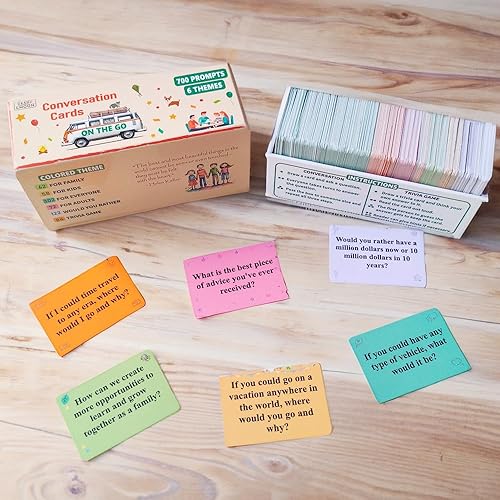 Miniatura 5 de GRANDLMOON 700 tarjetas de conversación con 6 temas y juego de preguntas divertidas para adultos y niños, perfecto para cenas familiares, viajes por