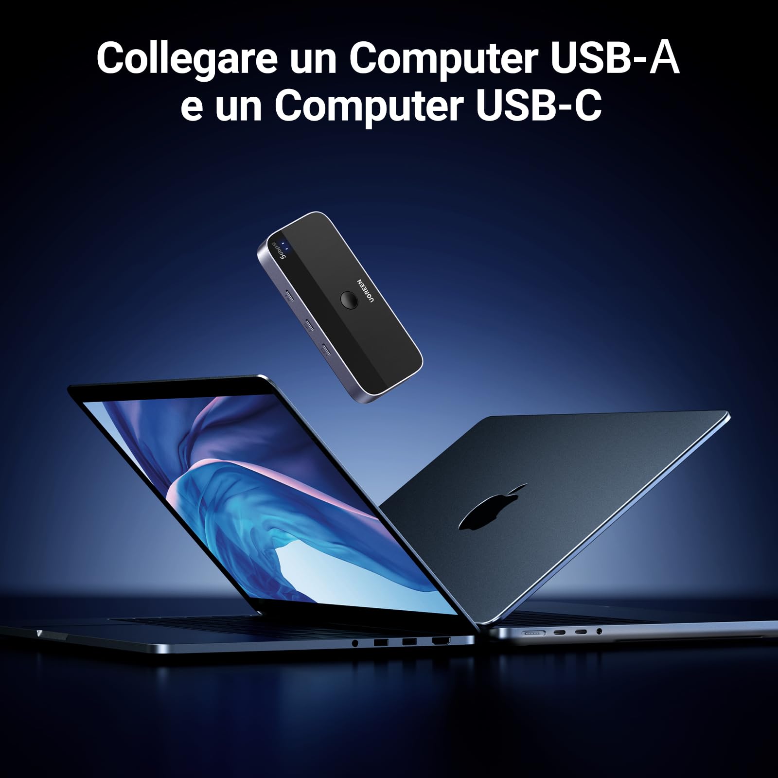 UGREEN Switch USB C 5Gbps con 4 Porte per 2 PC Switcher KVM 2 Ingressi 4 Uscite Plug Play per Tastiera Mouse Disco Rigido con Controller Desktop e 2 Cavi Inclusi