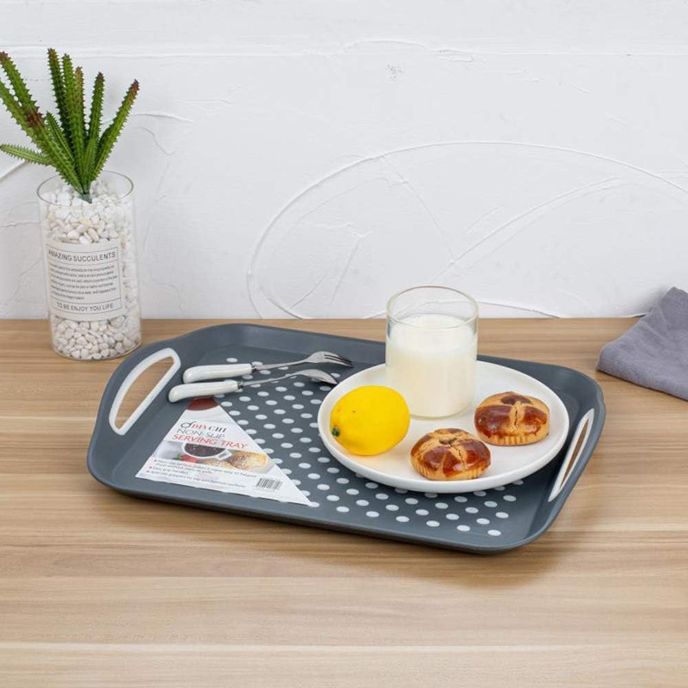 DIVCHI 2er-Pack Serviertablett-Set – rutschfeste Tabletts mit Griffen, ideal für die Zubereitung von Speisen, Tee, Frühstück im Bett – Kunststofftablett für stabiles, spülmaschinenfest Grau & Weiß