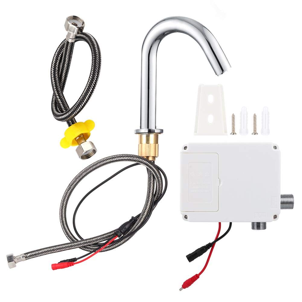 Zunate Grifo automático, Grifo de Lavado con Sensor de Infrarrojos con Rosca G1/2 ", Grifo de Fregadero de Cocina de Acero Inoxidable sin Contacto, con Pilas, para Lavabo de baño de Cocina(A)