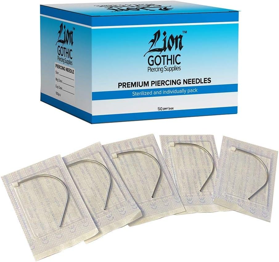 50PCS 14G 16G 18G 20G Sterilized 316L Surgical Steel Piercing Needles Disposable Curved Piercing Needles for Labret Ear Nose Tragus Cartilage Helix Belly Button Navel Piercing