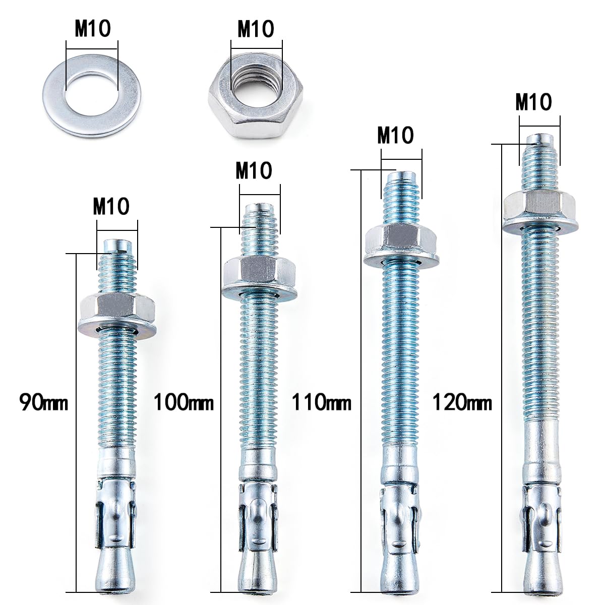 20 Pcs M10 Wedge Anchors Zinc Plated Concrete Anchors Kit for Reinforcing Building Structures & Industrial Equipment Mounting