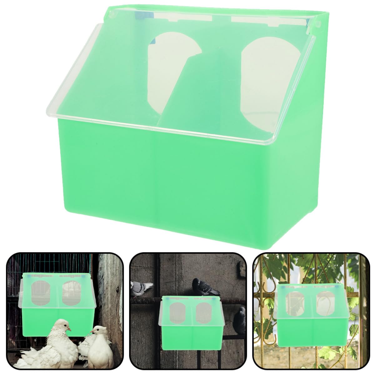 Amosfun 3 Stück Vogelfutterspender zum Aufhängen für Kleine Vögel und Papageien Kunststoff Grün Multi Fach und Spritzschutz Geeignet für Vogelkäfig
